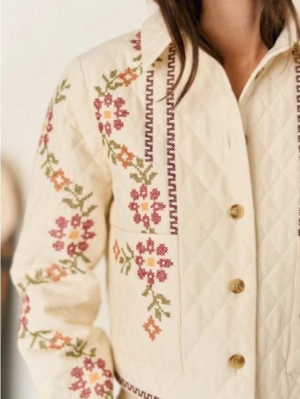 Christian lacroix Embroidered Quilted Cream Jacket with Floral Detail - Picture 5 of 7
